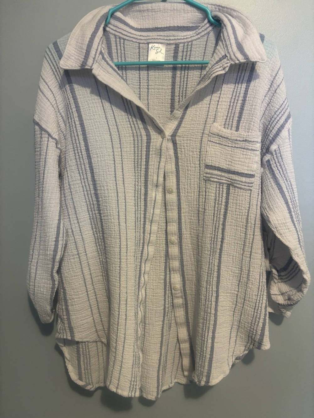 Textured Button-Up Shirt - Blue Stripe